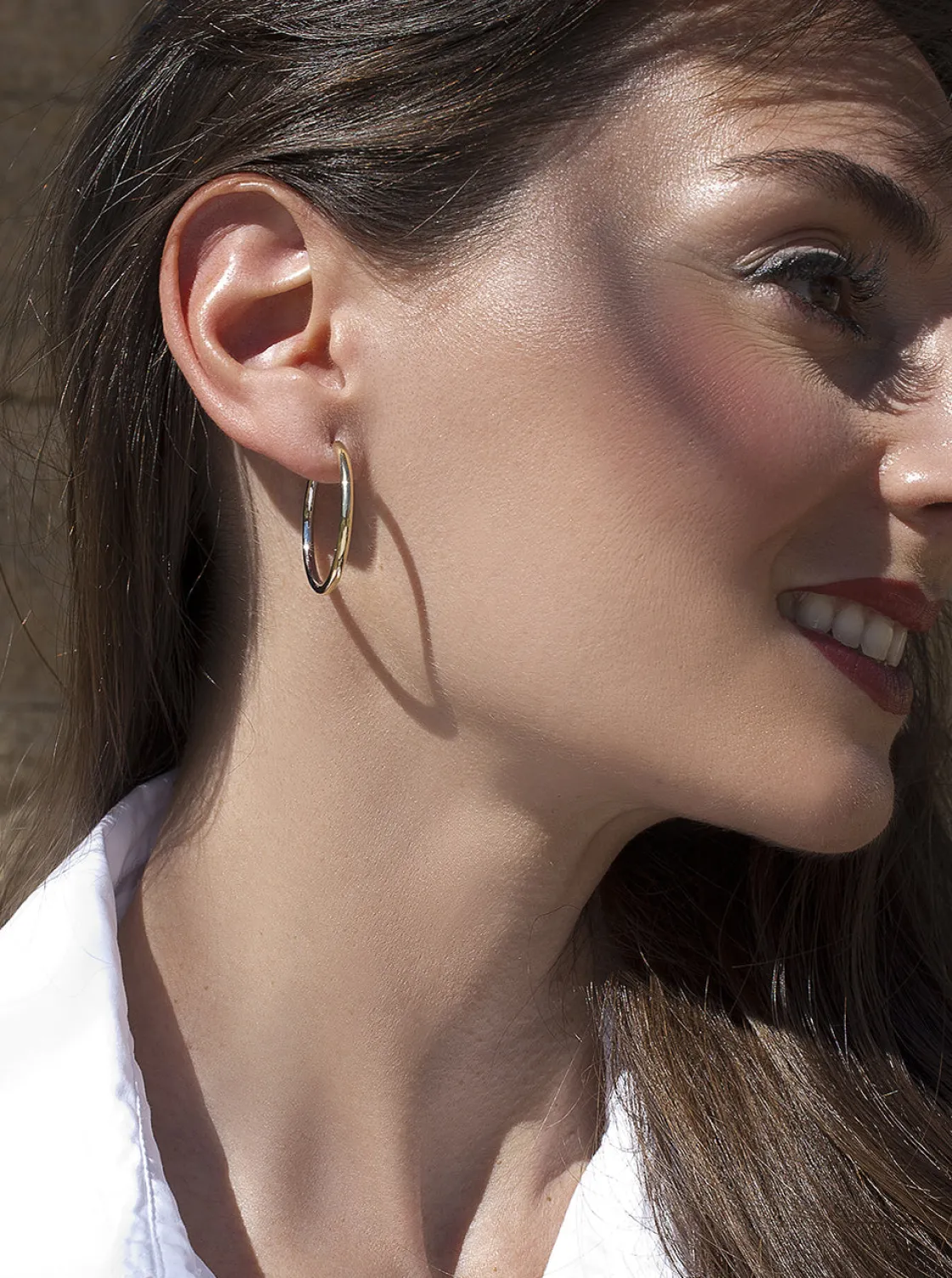 Pendientes Aro | LINEARGENT Pendientes bicolor de plata diseño aro grande