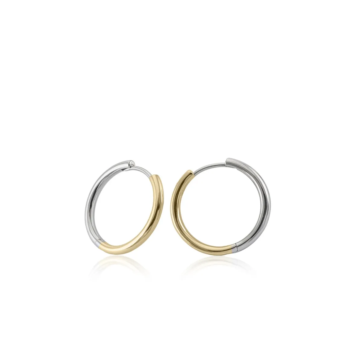 Pendientes Aro | LINEARGENT Pendientes bicolor de plata diseño aro mediano