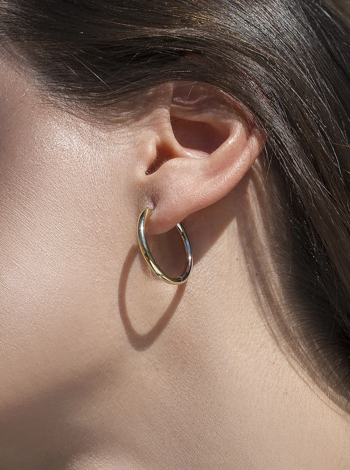 Pendientes Aro | LINEARGENT Pendientes bicolor de plata diseño aro mediano