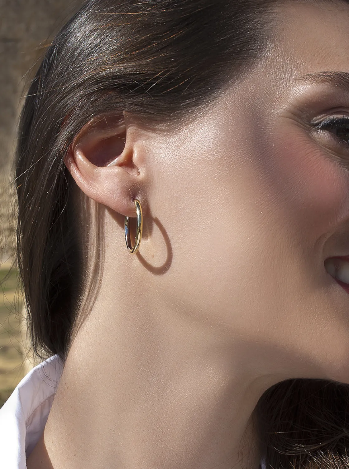 Pendientes Aro | LINEARGENT Pendientes bicolor de plata diseño aro mediano