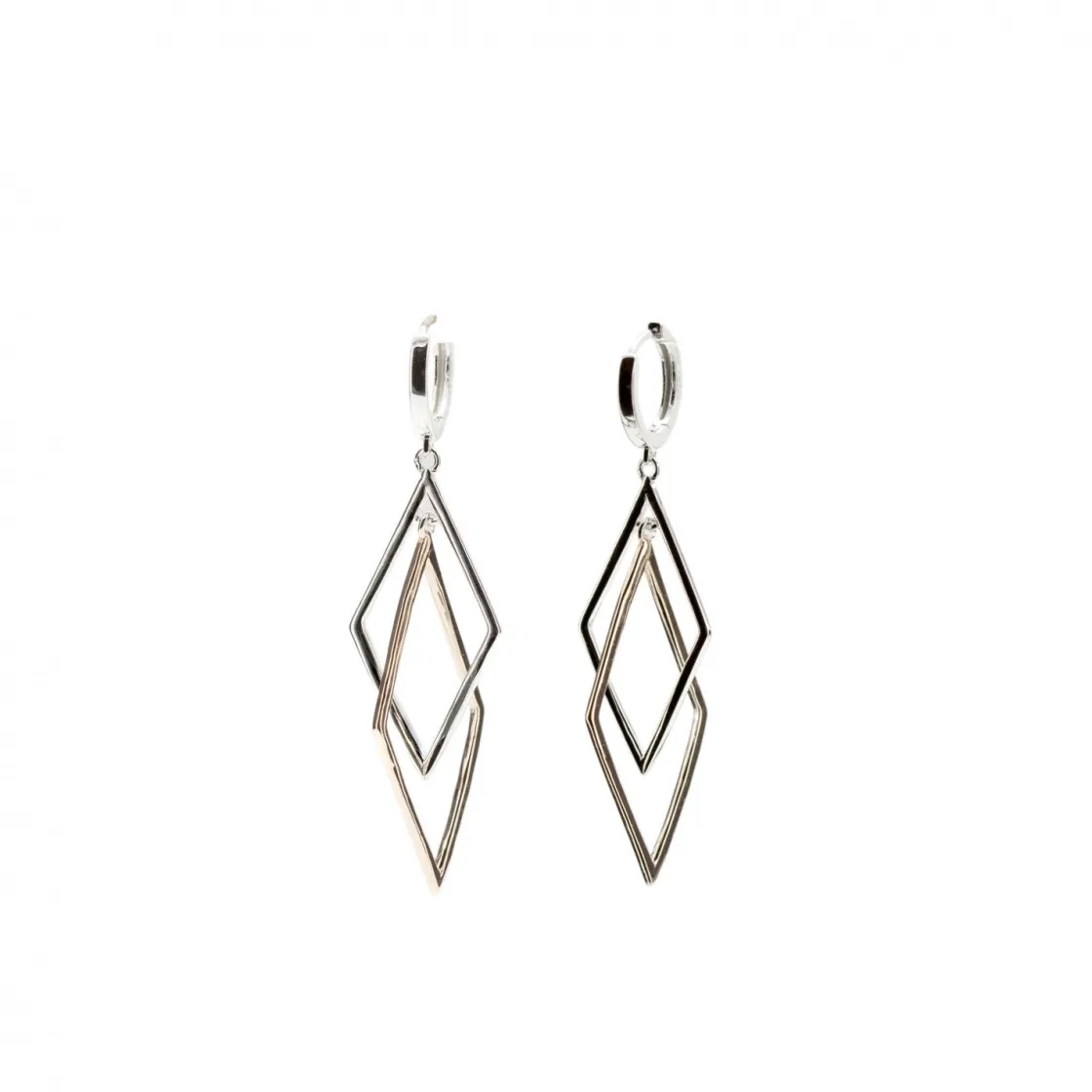 Pendientes Bicolor | LINEARGENT Pendientes bicolor de plata largos con diseño de rombos
