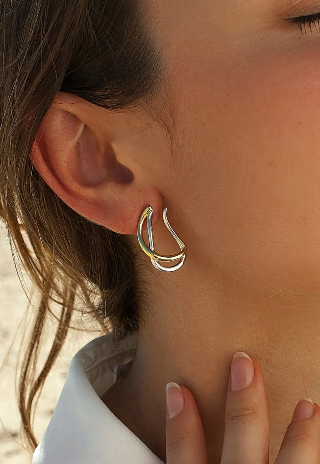 Pendientes Bicolor | LINEARGENT Pendientes bicolor de plata originales con motivo curvilíneo