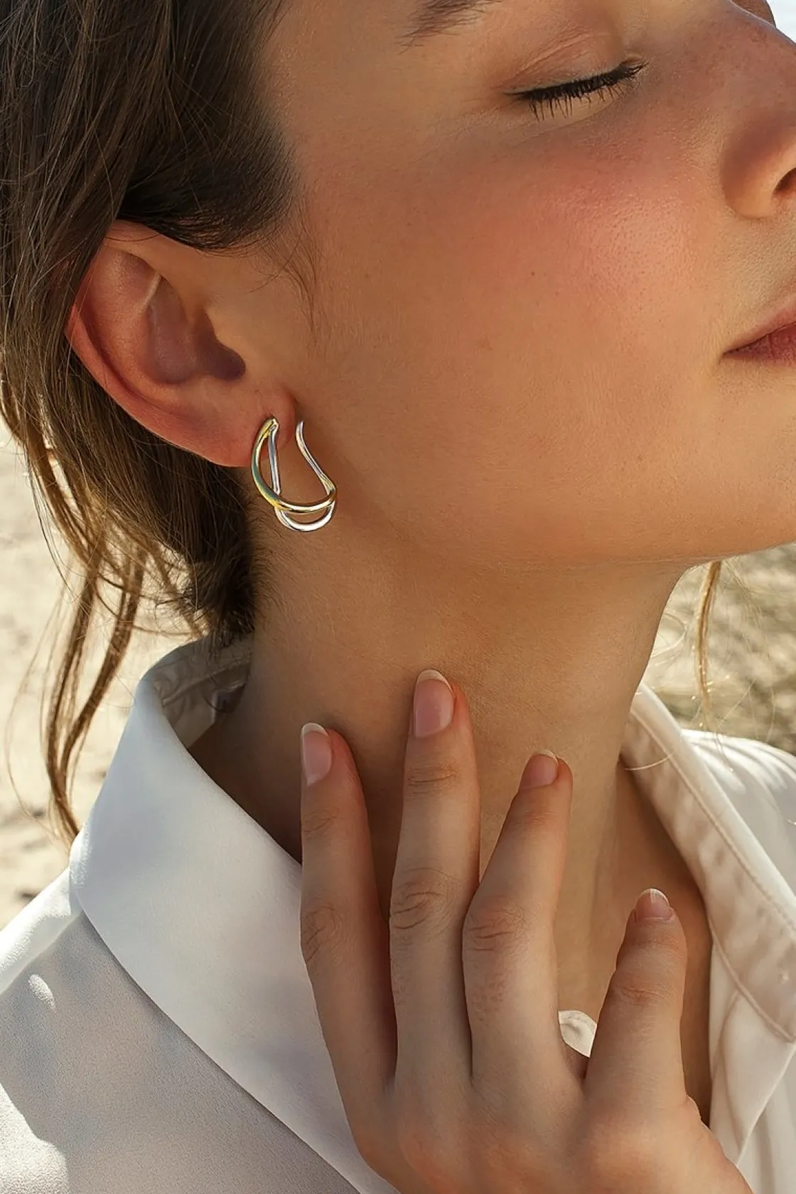 Pendientes Bicolor | LINEARGENT Pendientes bicolor de plata originales con motivo curvilíneo