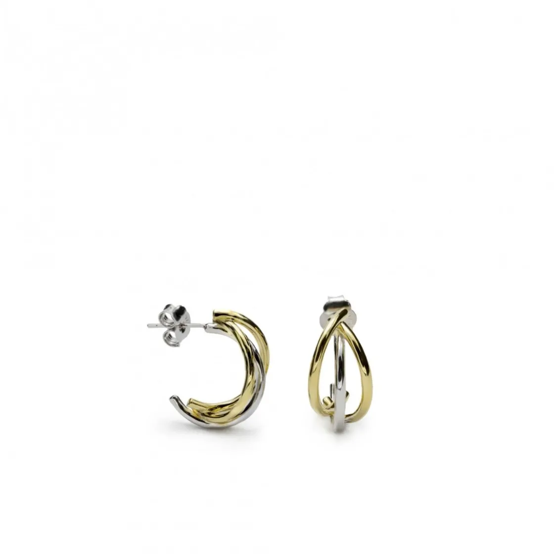 Pendientes Bicolor | LINEARGENT Pendientes bicolor de plata originales diseño ovalado triple raíl y baño en oro