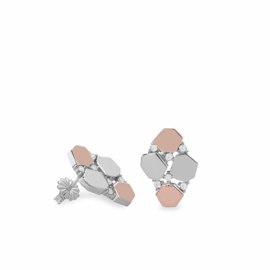 Pendientes Bicolor | LINEARGENT Pendientes bicolor diseño abstracto con circonitas