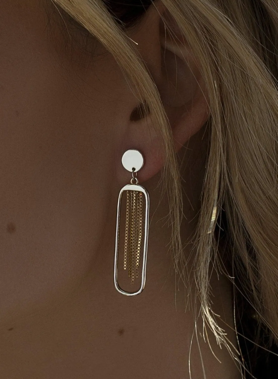 Pendientes Bicolor | LINEARGENT Pendientes bicolor diseño de cortina dorada y plata lisa