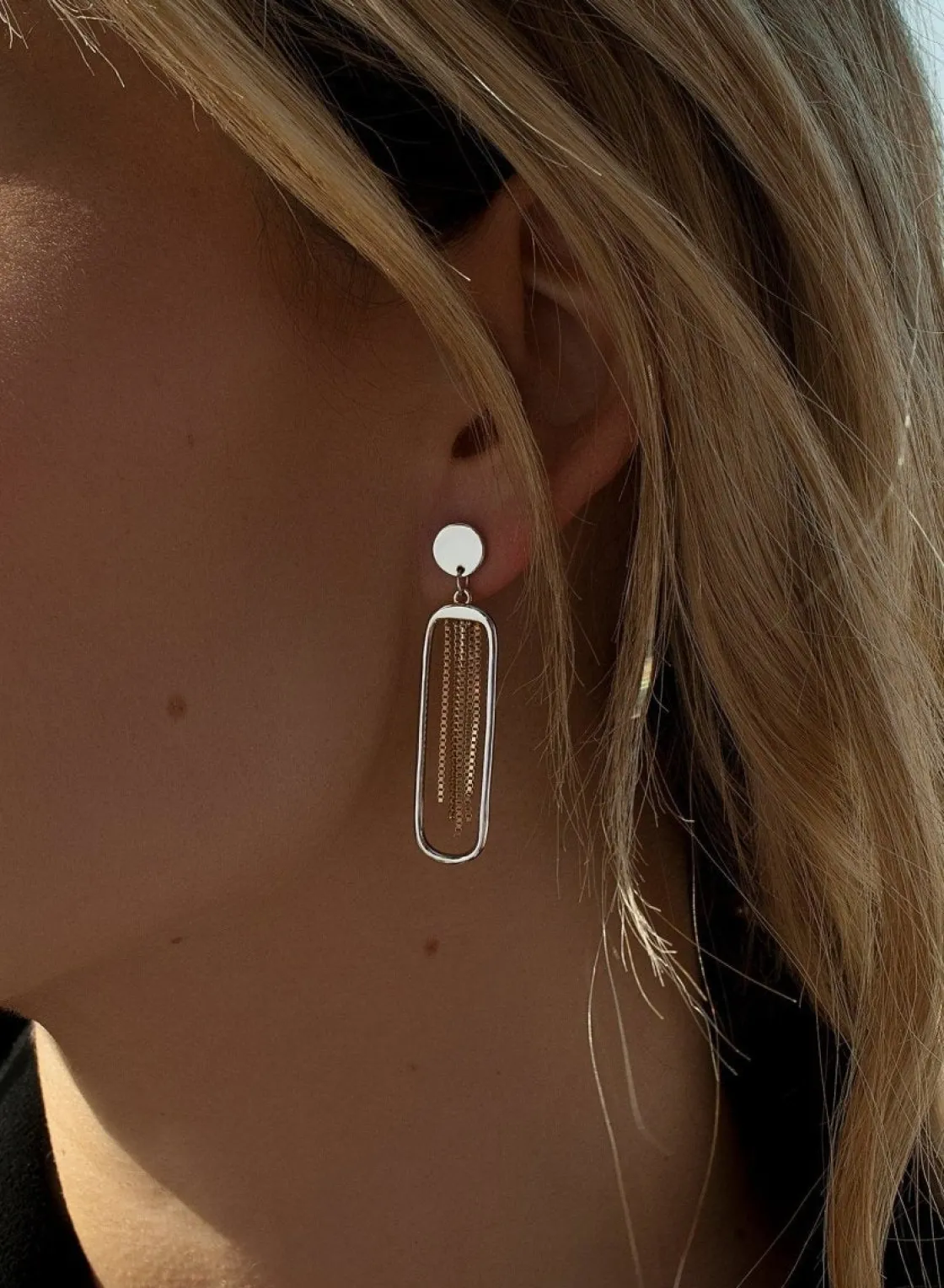 Pendientes Bicolor | LINEARGENT Pendientes bicolor diseño de cortina dorada y plata lisa
