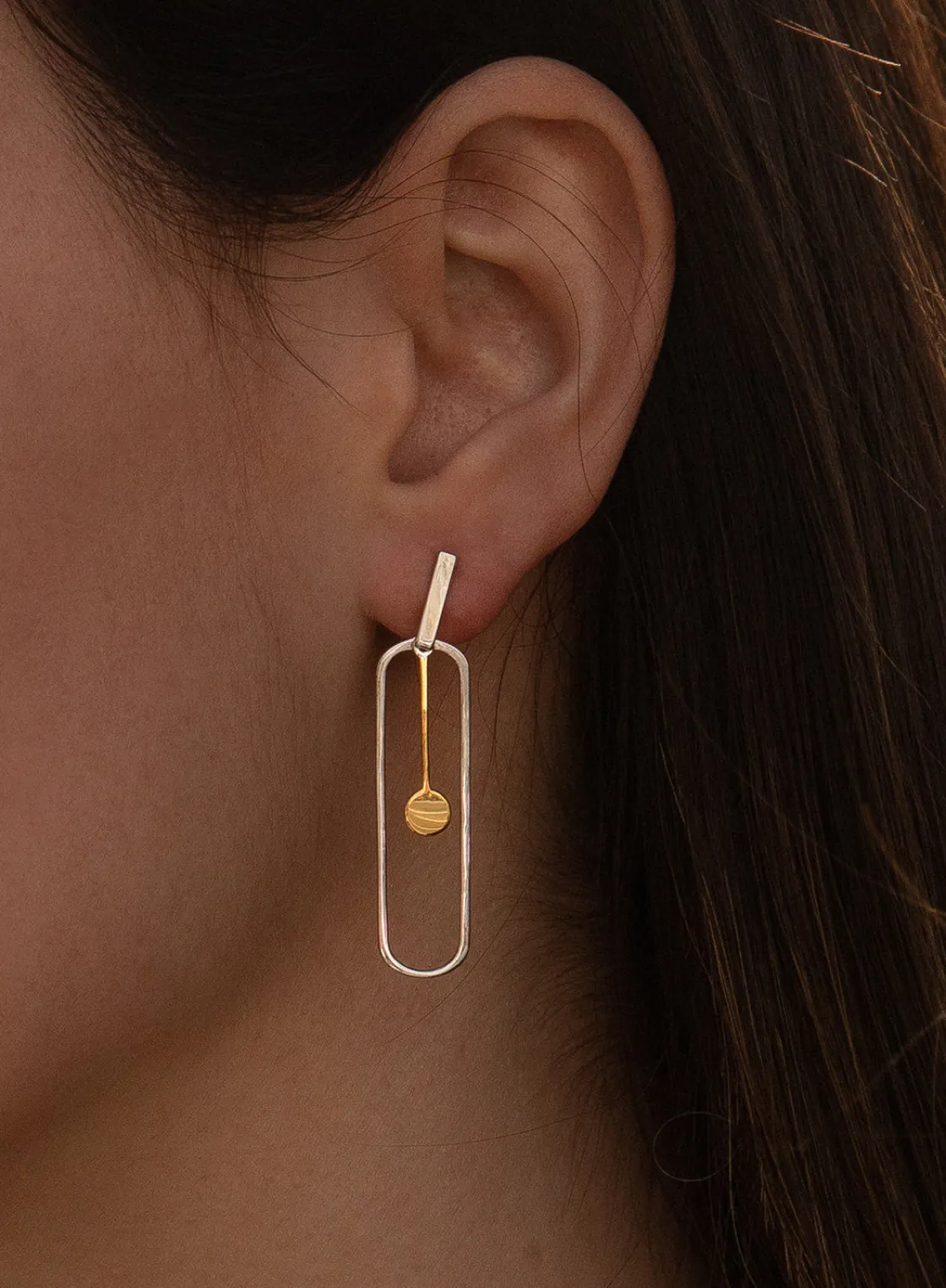 Pendientes Bicolor | LINEARGENT Pendientes bicolor diseño de péndulo y rectángulo redondeado