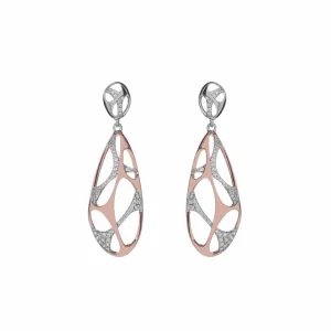 Pendientes Bicolor | Pendientes Largos | LINEARGENT Pendientes bicolor diseño de red con circonitas