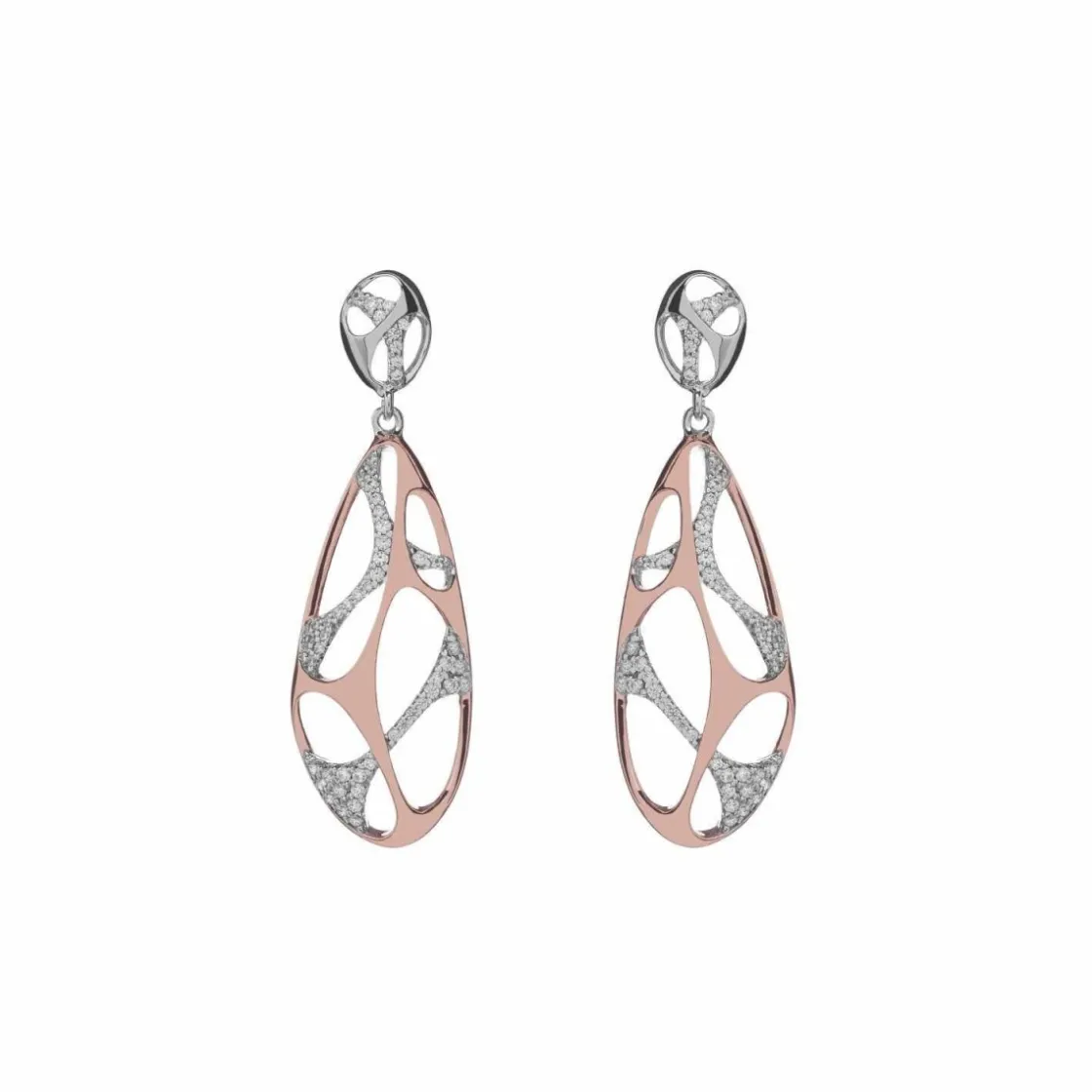 Pendientes Bicolor | Pendientes Largos | LINEARGENT Pendientes bicolor diseño de red con circonitas