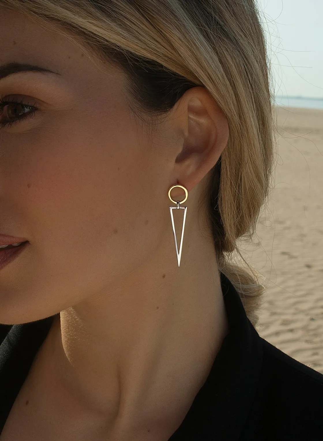 Pendientes Originales | Pendientes Bicolor | LINEARGENT Pendientes bicolor diseño de triángulo y círculo