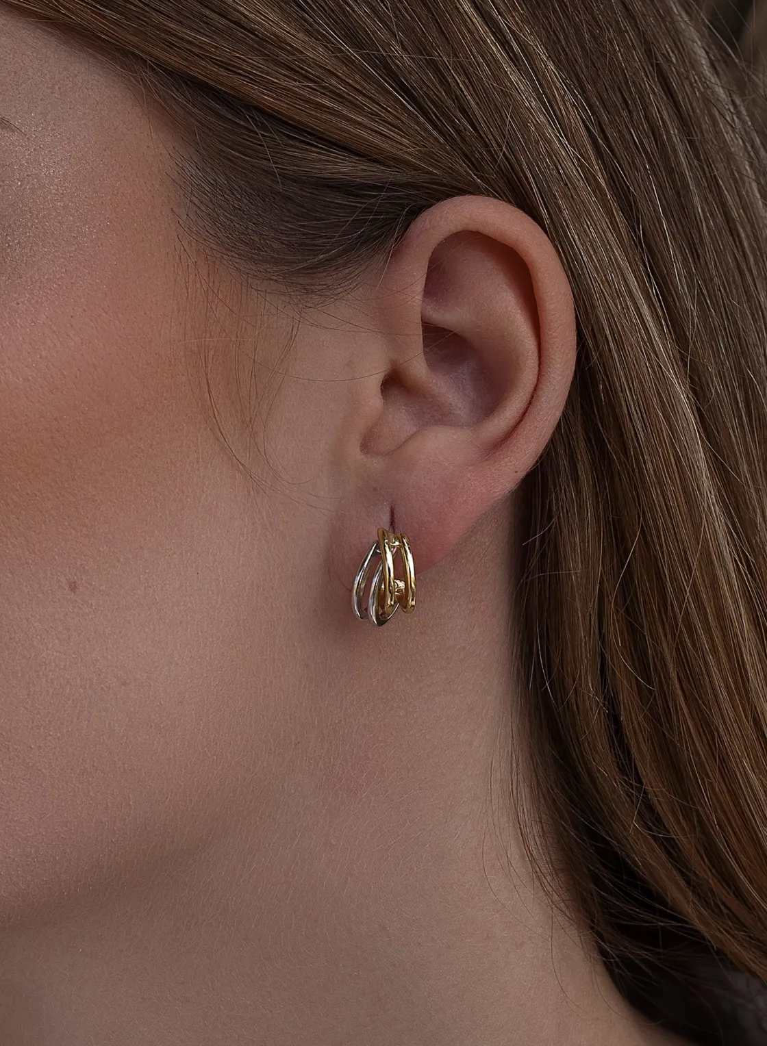Pendientes Bicolor | LINEARGENT Pendientes bicolor diseño entrelazado de cuatro carriles