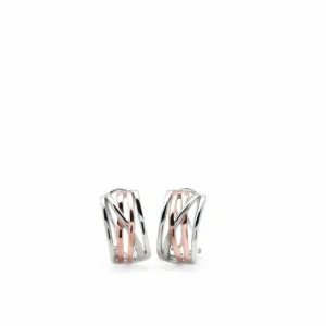 Pendientes Bicolor | Pendientes Cierre Omega | LINEARGENT Pendientes bicolor diseño entrelazado de plata y plata vermeil