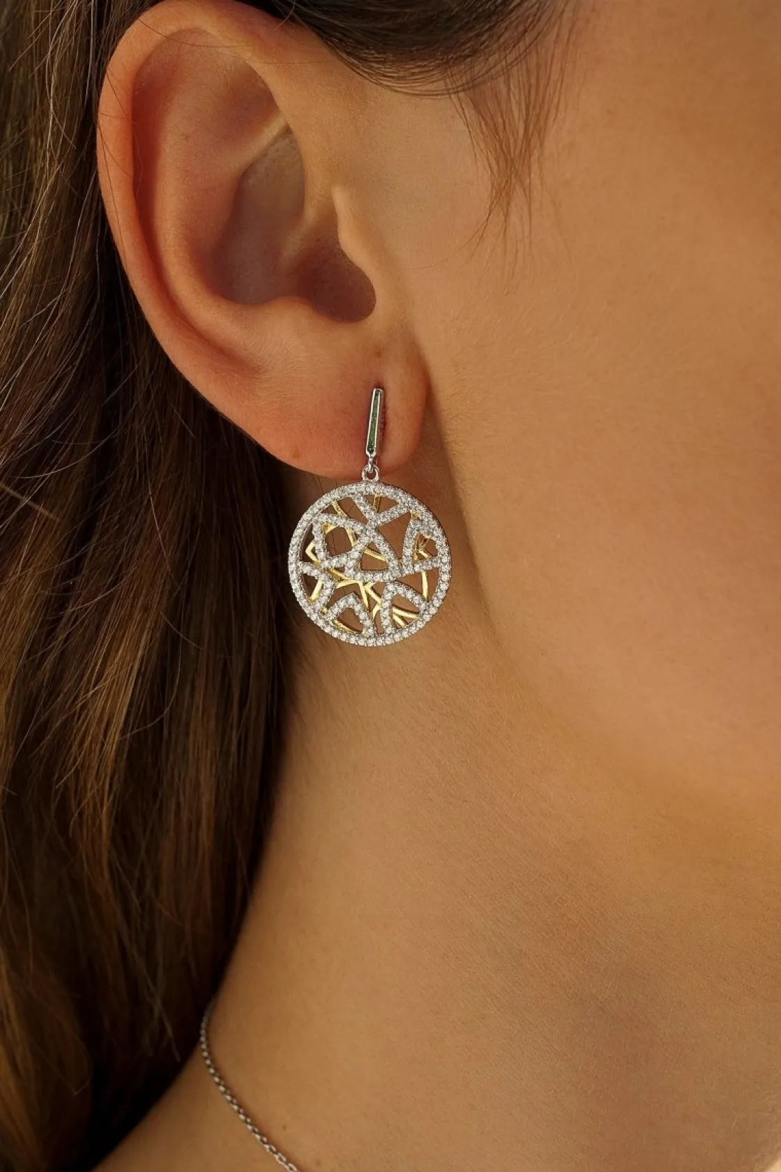 Pendientes Bicolor | LINEARGENT Pendientes bicolor diseño geométrico con circonitas