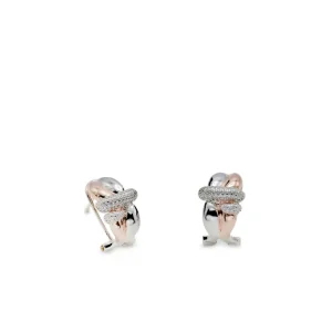 Pendientes Bicolor | Pendientes Cierre Omega | LINEARGENT Pendientes bicolor diseño irregular abrazados por un carril de circonitas