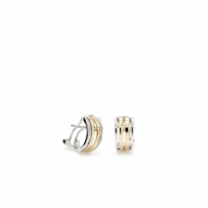 Pendientes Bicolor | Pendientes Cierre Omega | LINEARGENT Pendientes bicolor diseño lineal simétrico con cierre omega