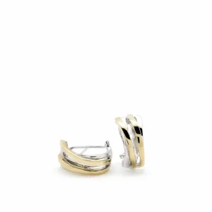 Pendientes Bicolor | Pendientes Cierre Omega | LINEARGENT Pendientes bicolor doble carril diagonal con baño de oro