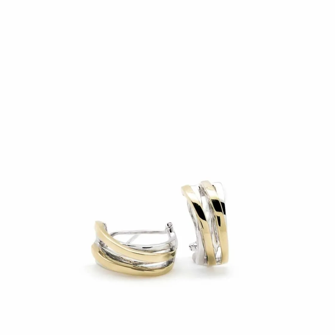 Pendientes Bicolor | Pendientes Cierre Omega | LINEARGENT Pendientes bicolor doble carril diagonal con baño de oro
