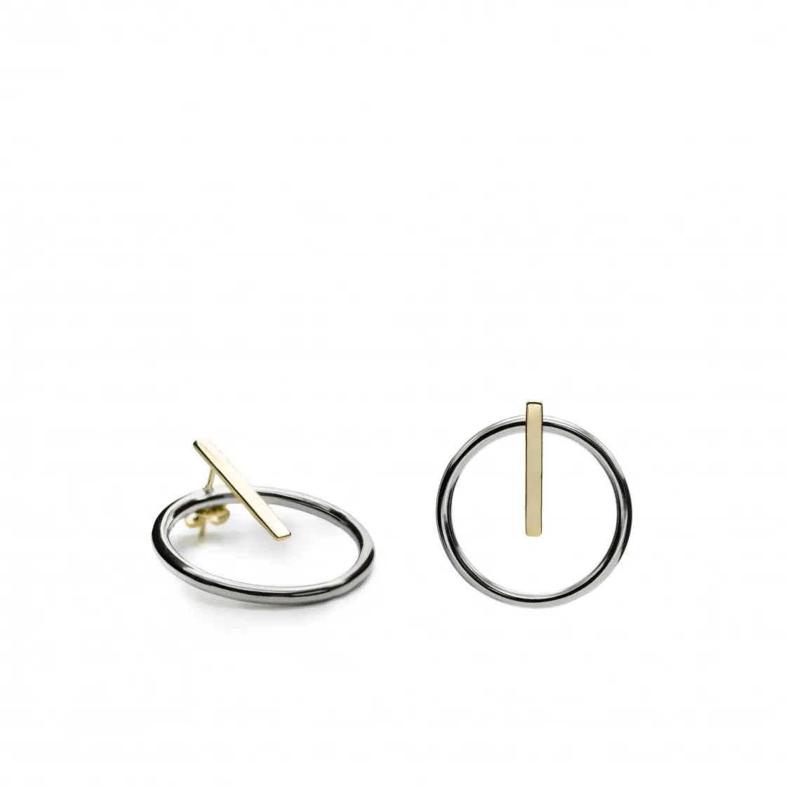 Pendientes Bicolor | LINEARGENT Pendientes bicolor estilo aro del que cuelga una pieza vertical