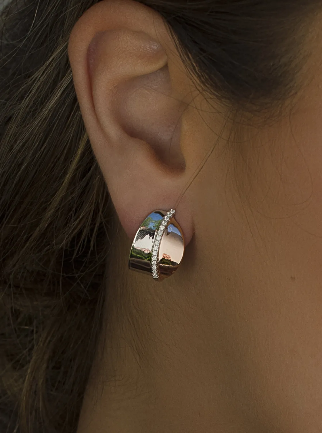 Pendientes Bicolor | Pendientes Cierre Omega | LINEARGENT Pendientes bicolor originales diseño raíl de circonitas