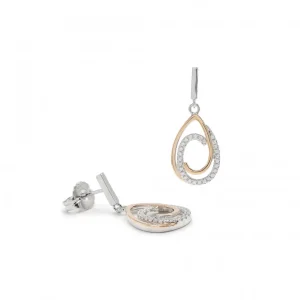 Pendientes Bicolor | LINEARGENT Pendientes bicolor plata y circonitas colgantes con dos aros unidos