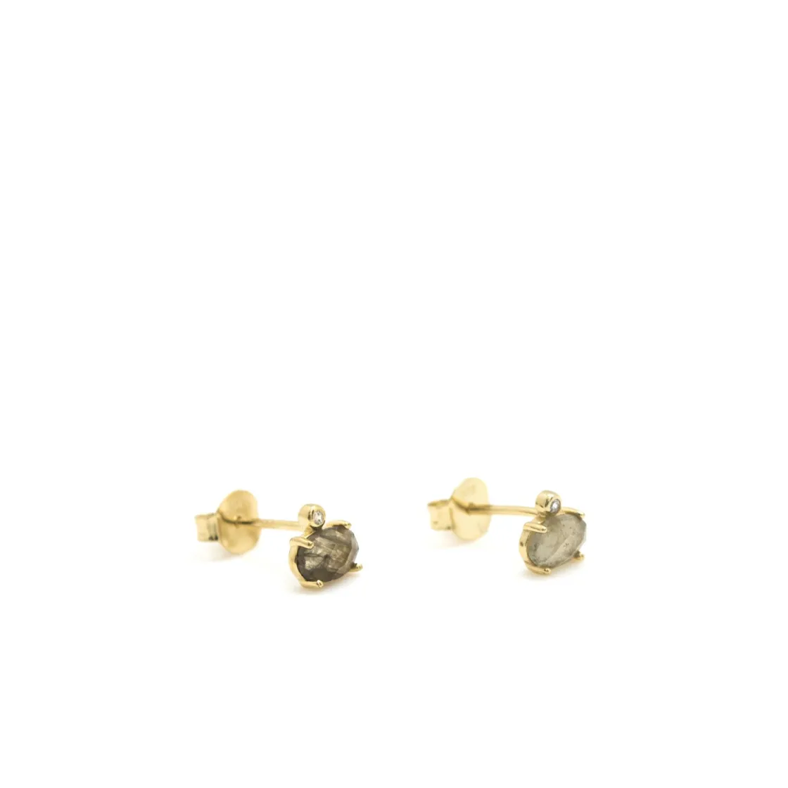 Pendientes Pequeños | LINEARGENT Pendientes botón con labradorita diseño circular y detalle de circonita