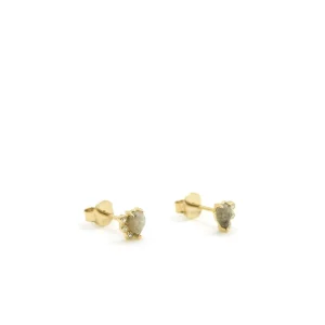 Segundo Pendiente | LINEARGENT Pendientes botón con labradorita y detalle de tres circonitas
