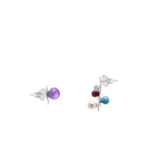 Pendientes Originales | Pendientes Pequeños | LINEARGENT Pendientes botón desiguales con esmalte circonita y perla