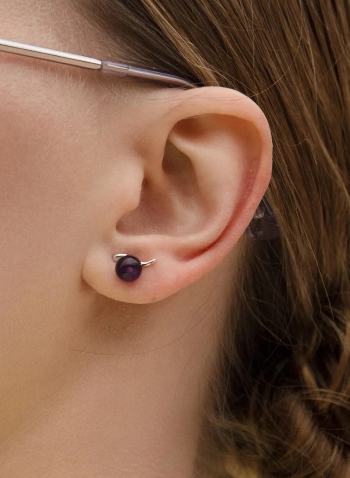 Pendientes Originales | Pendientes Pequeños | LINEARGENT Pendientes botón desiguales con esmalte circonita y perla