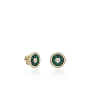 Pendientes Pequeños | LINEARGENT Pendientes botón diseño circular con malaquita y circonitas