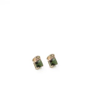 Pendientes De Piedras De Colores | LINEARGENT Pendientes botón diseño cuarzo adamantino verde cuadrado