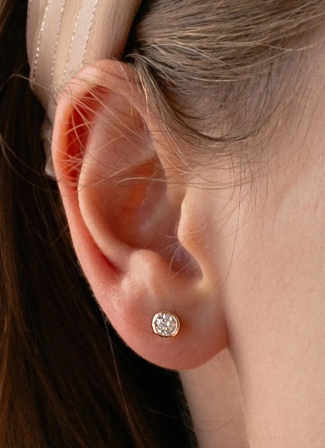 Pendientes Pequeños | LINEARGENT Pendientes botón diseño de circonita bañados en oro rosa
