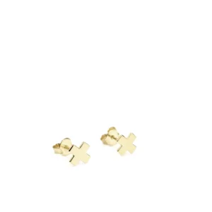 Pendientes Pequeños | LINEARGENT Pendientes botón diseño de cruz bañados en oro
