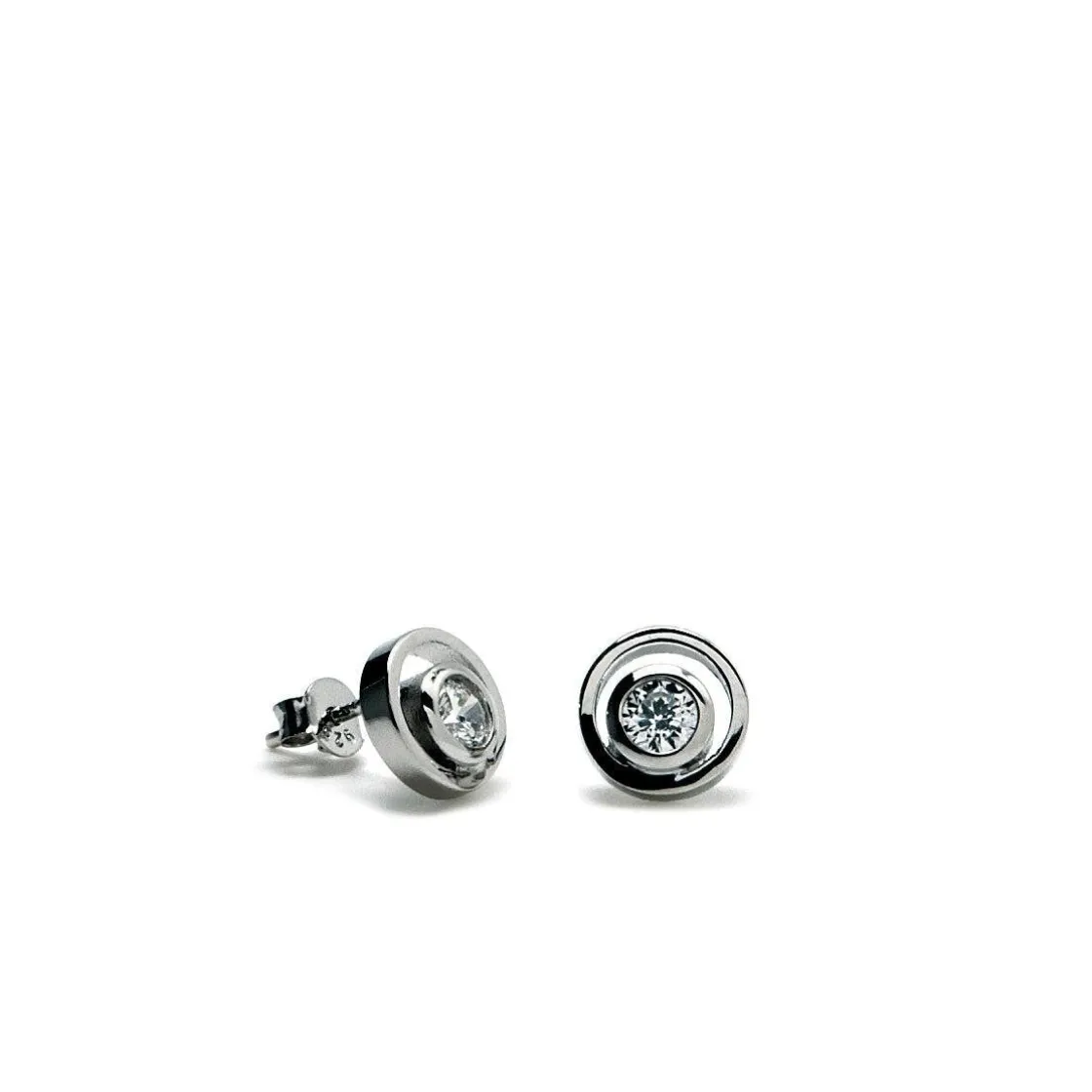 Pendientes Pequeños | LINEARGENT Pendientes botón diseño doble círculo con circonita central