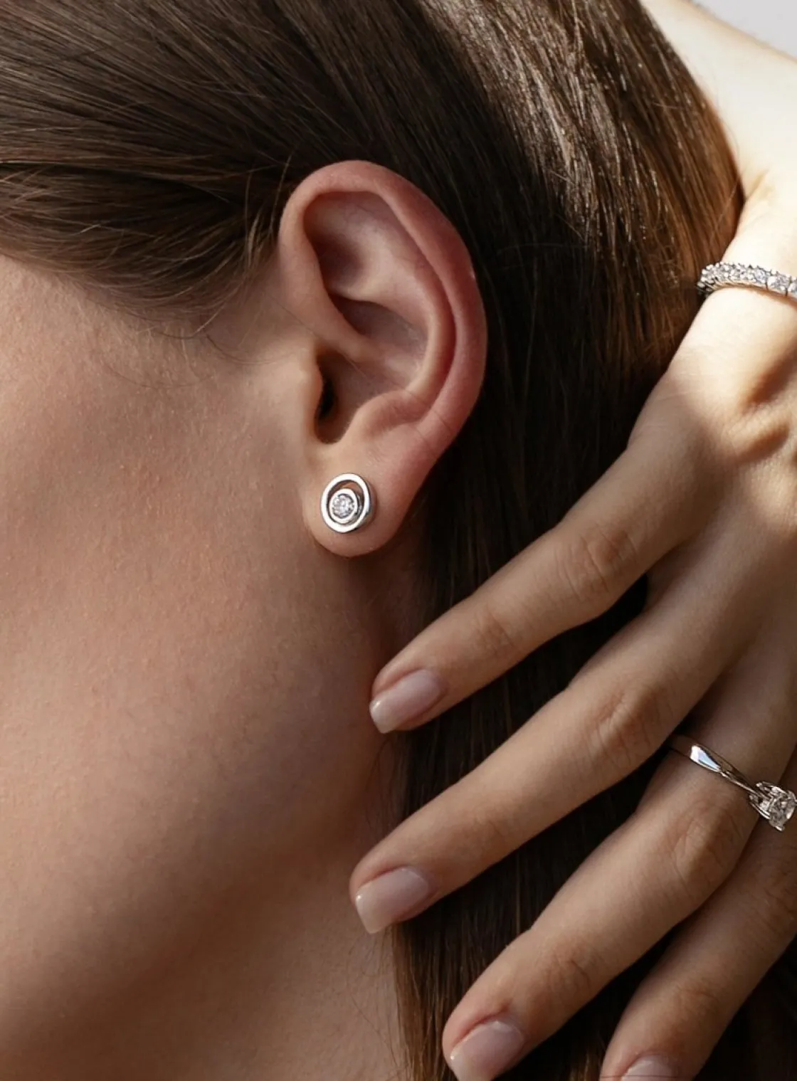 Pendientes Pequeños | LINEARGENT Pendientes botón diseño doble círculo con circonita central