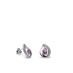 Pendientes De Piedras De Colores | LINEARGENT Pendientes botón diseño gota tono fucsia con carril de circonita