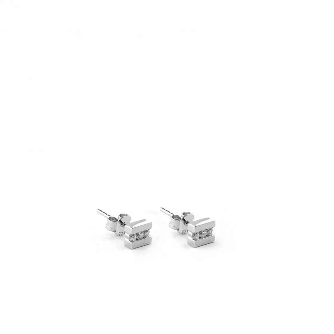 Segundo Pendiente | Pendientes Pequeños | LINEARGENT Pendientes botón diseño línea de tres circonitas