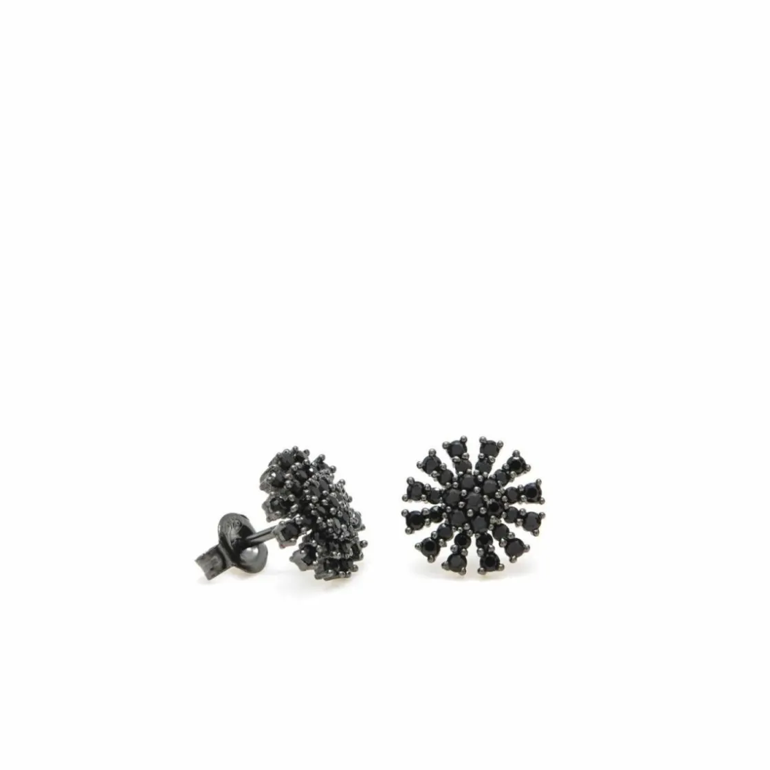 Pendientes Pequeños | LINEARGENT Pendientes brillantes pequeños baño de rutenio y motivo de sol