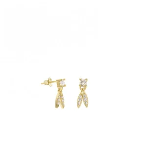 Pendientes Pequeños | LINEARGENT Pendientes brillantes pequeños charm de hoja con engaste de circonitas