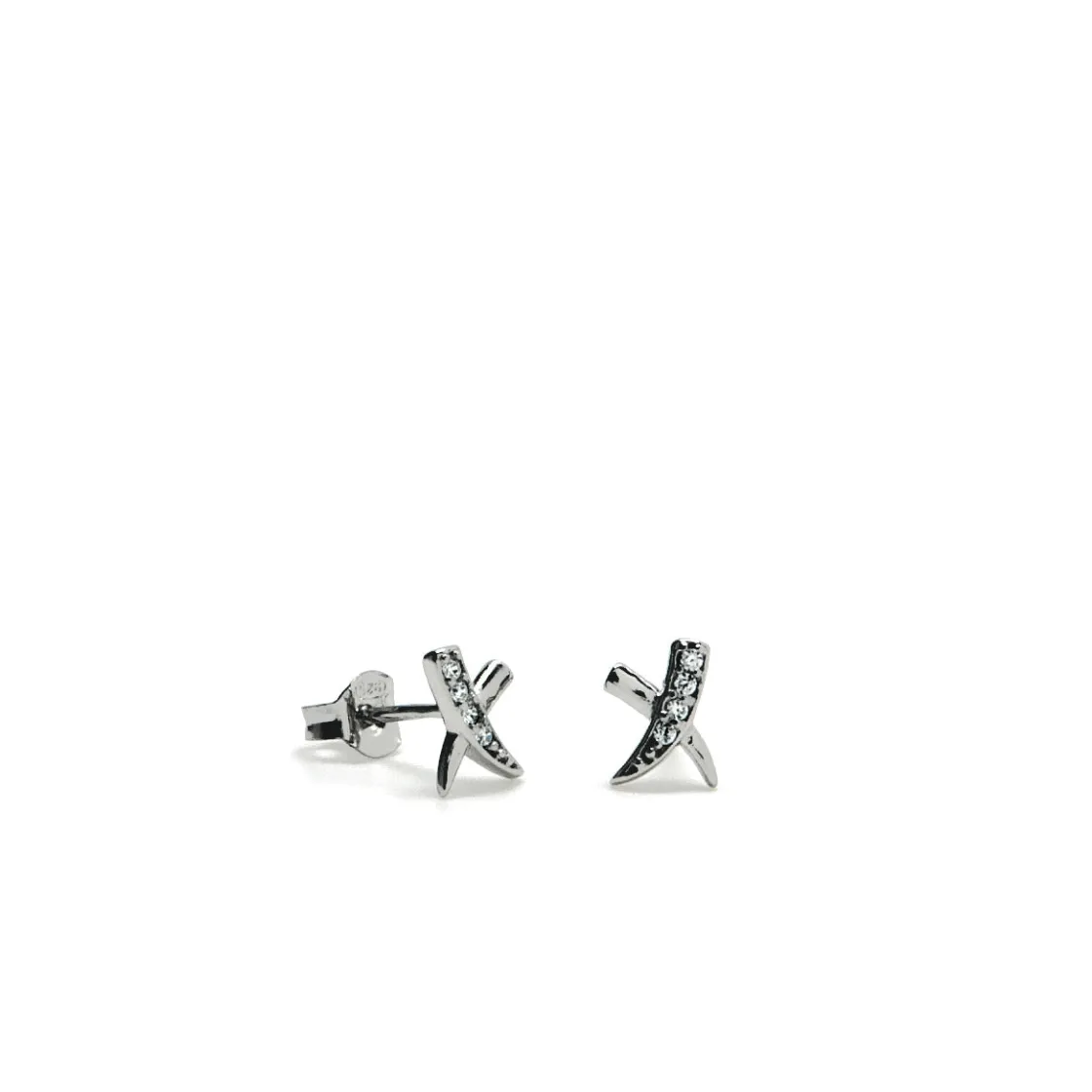 Segundo Pendiente | Pendientes Pequeños | LINEARGENT Pendientes brillantes pequeños diseño cruzado con circonitas