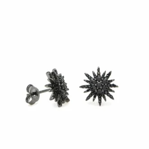 Pendientes Pequeños | LINEARGENT Pendientes brillantes pequeños diseño solar bañados en rutenio