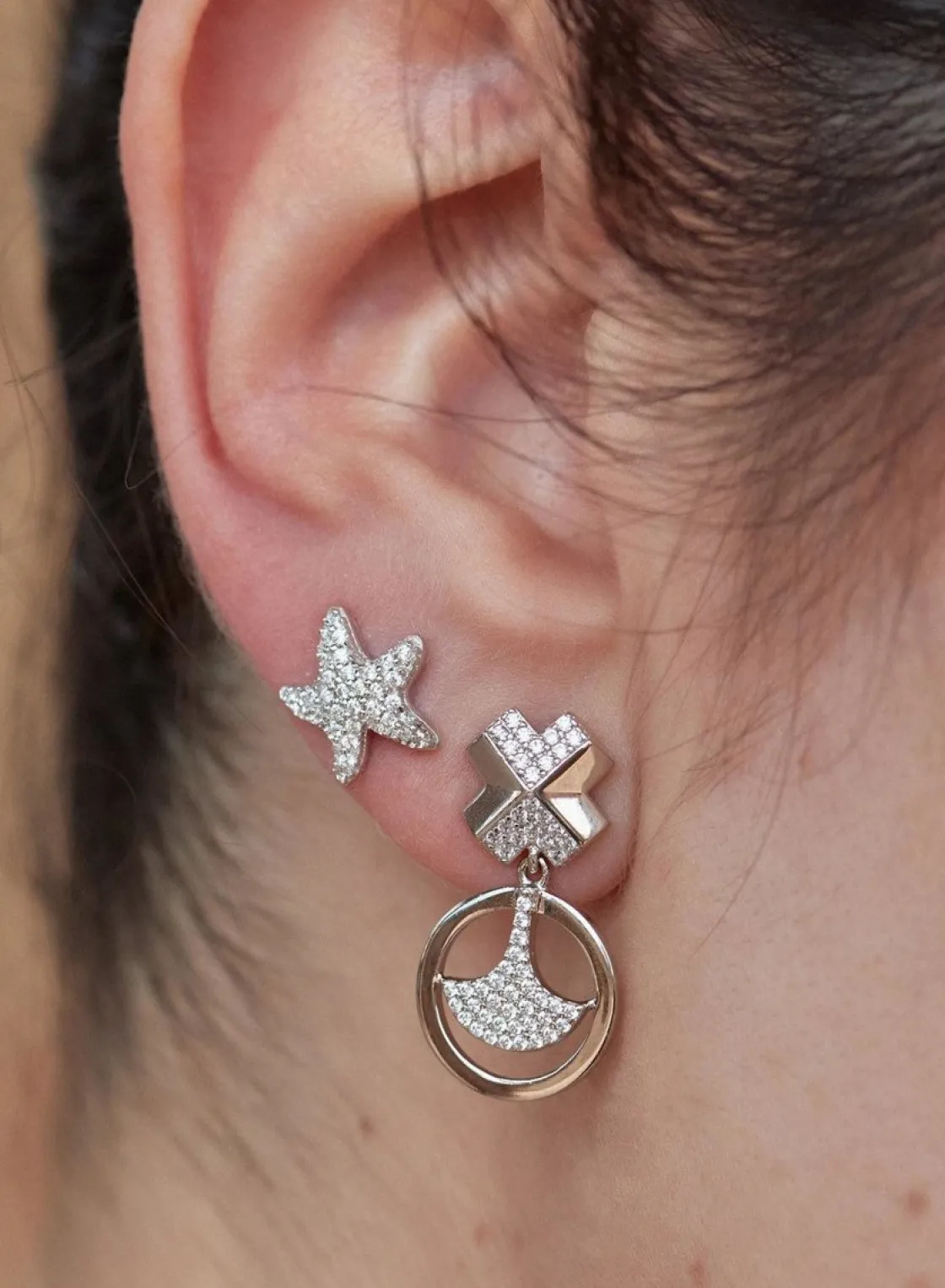 Pendientes Pequeños | LINEARGENT Pendientes brillantes pequeños motivo de estrella y circonitas