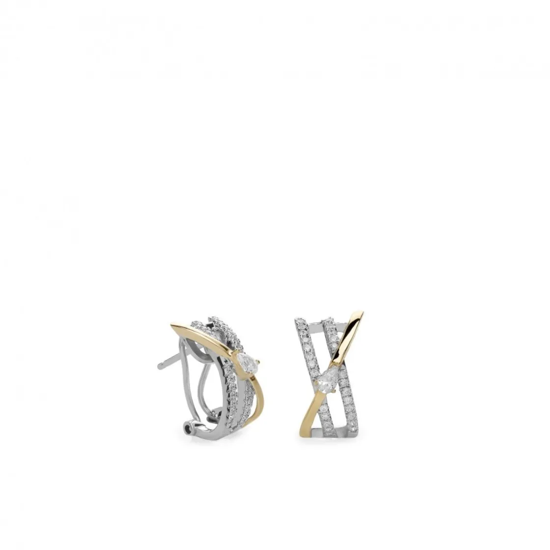Pendientes Bicolor | LINEARGENT Pendientes cierre omega de plata cruzados con circonitas