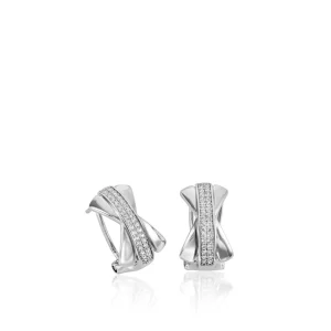 Pendientes Cierre Omega | LINEARGENT Pendientes cierre omega de plata diseño cruz con circonitas