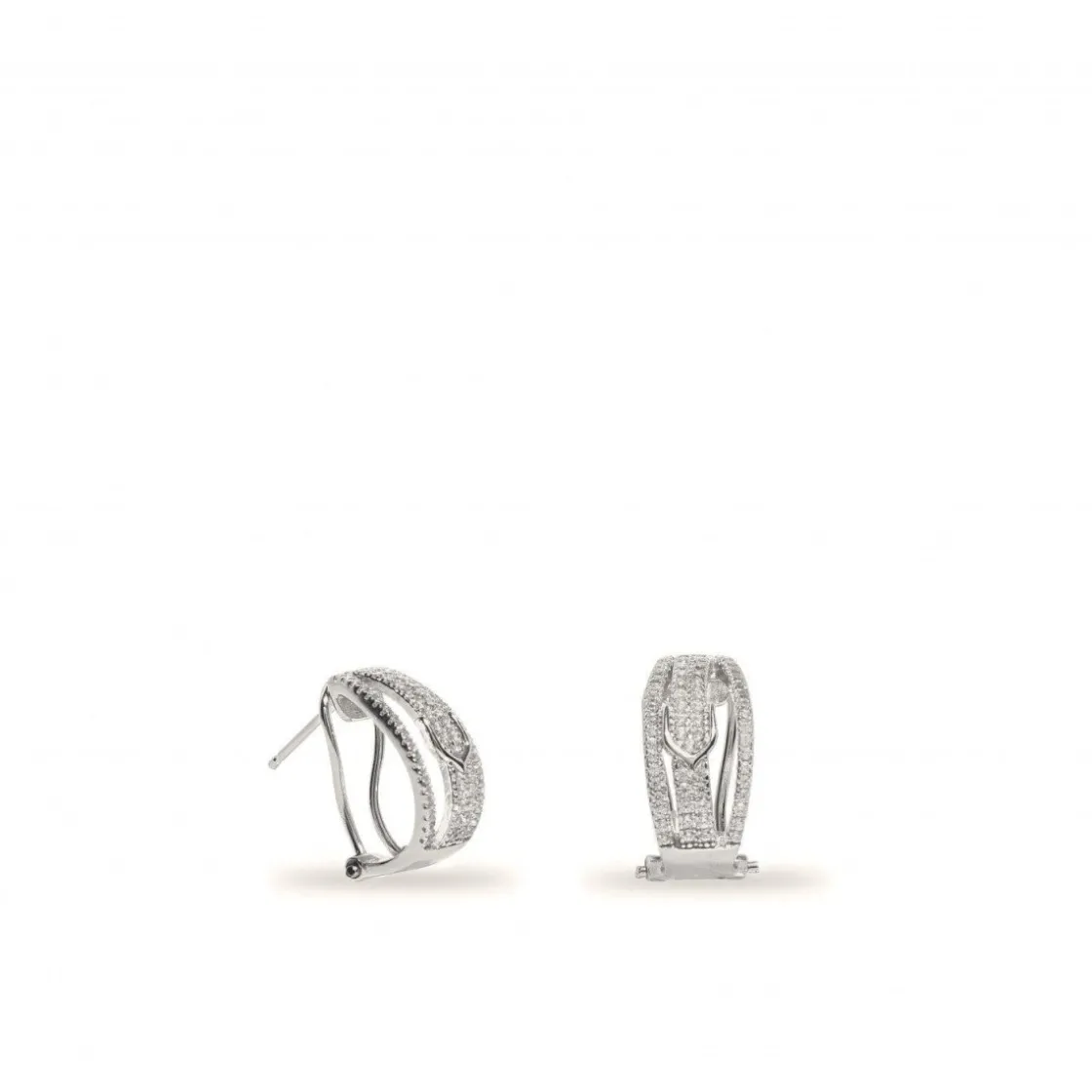 Pendientes Cierre Omega | LINEARGENT Pendientes cierre omega de plata diseño hebilla tres raíles con circonita