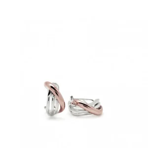 Pendientes Bicolor | Pendientes Cierre Omega | LINEARGENT Pendientes cierre omega diseño carril diagonal en tono vermeil