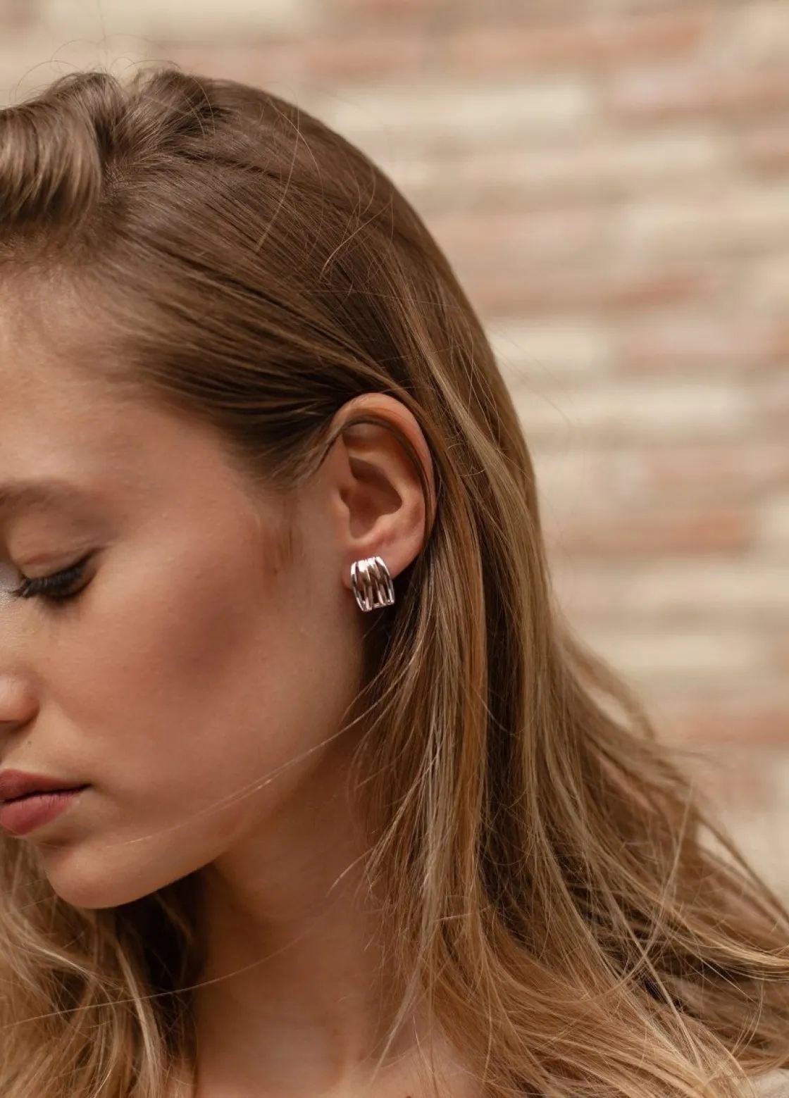 Pendientes Bicolor | Pendientes Cierre Omega | LINEARGENT Pendientes cierre omega diseño carriles bicolores