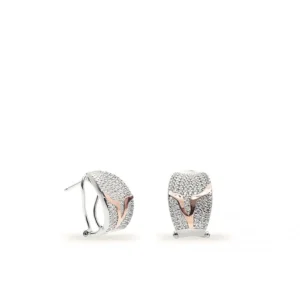 Pendientes Bicolor | Pendientes Cierre Omega | LINEARGENT Pendientes cierre omega diseño de circonitas y detalle en oro rosa