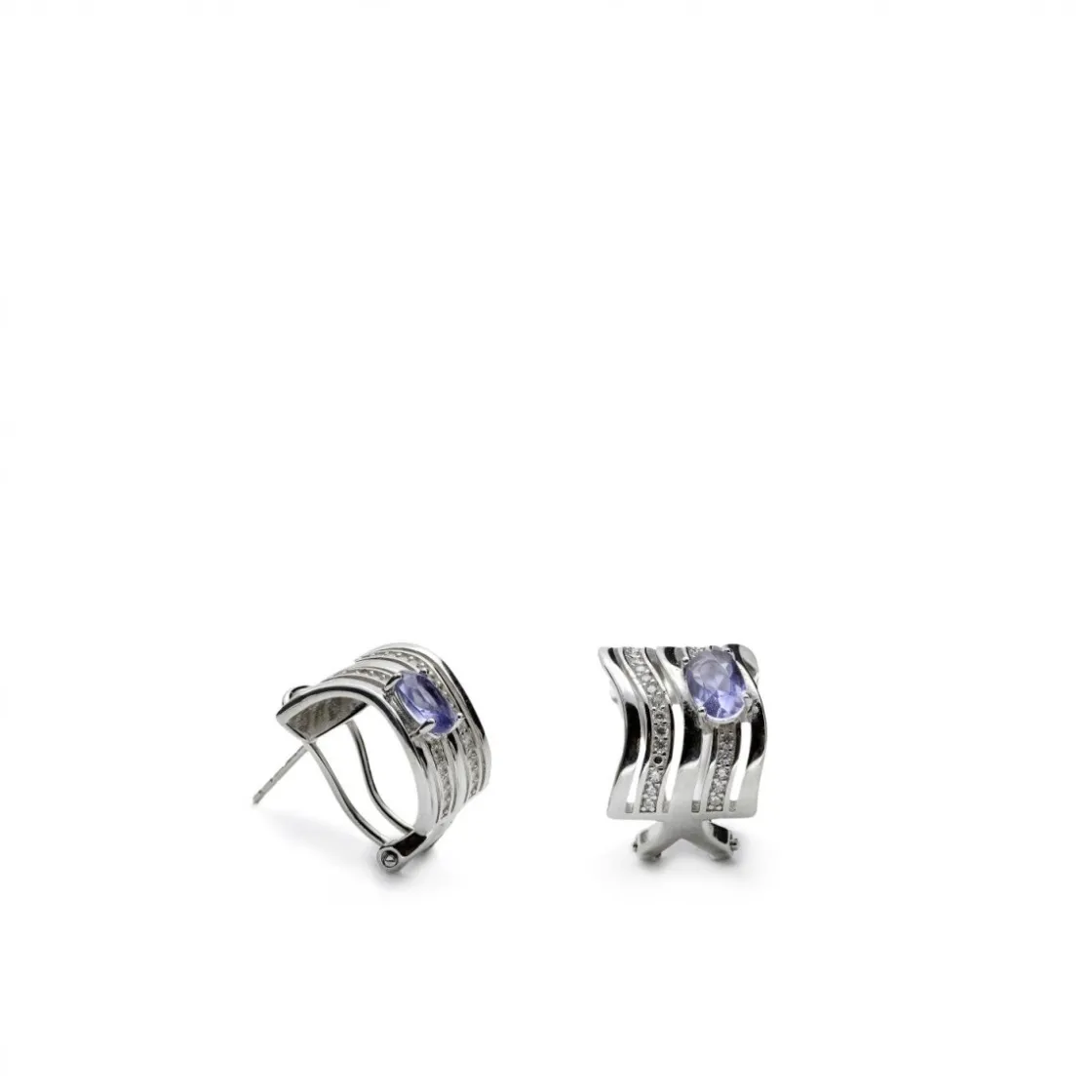 Pendientes Cierre Omega | LINEARGENT Pendientes cierre omega diseño de ondas y gema central