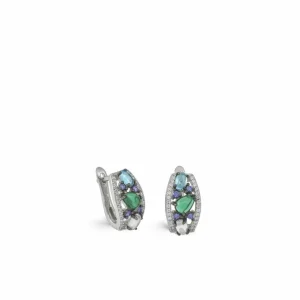 Pendientes De Piedras De Colores | Pendientes Cierre Omega | LINEARGENT Pendientes cierre omega diseño mosaico con circonitas